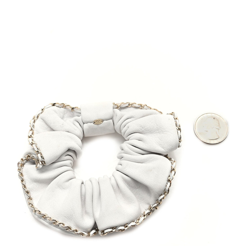 Lambskin Chain CC Hair Scrunchie White Gold