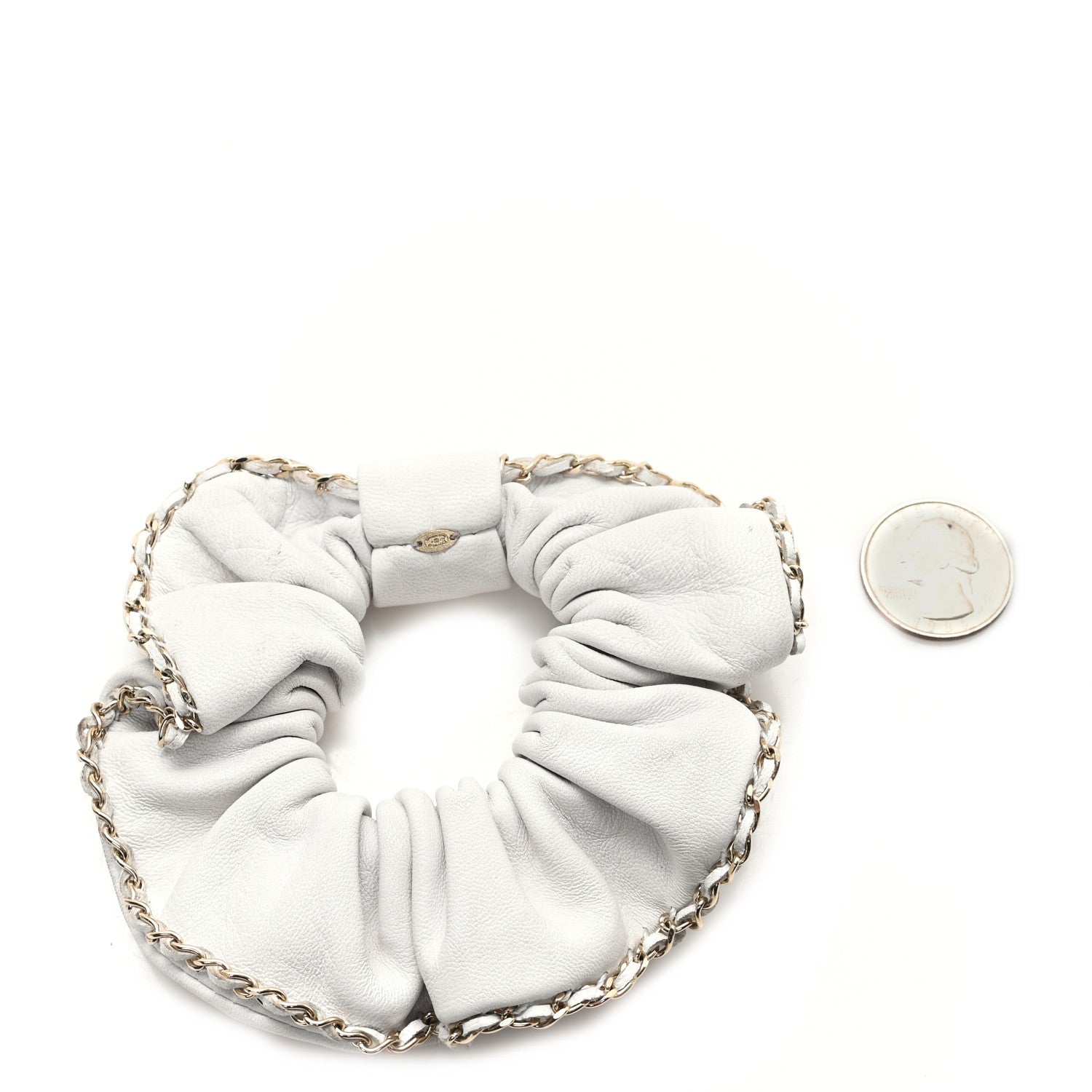 Lambskin Chain CC Hair Scrunchie White Gold