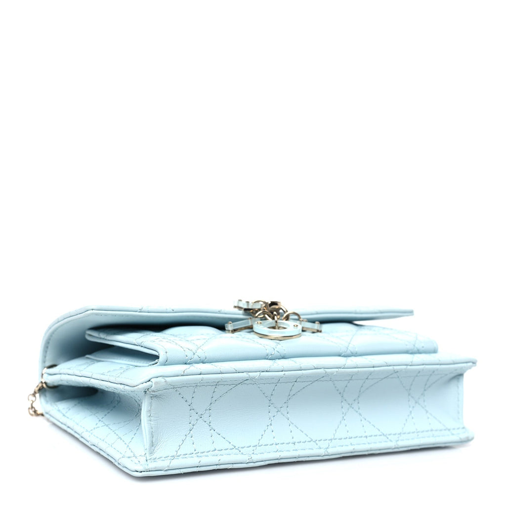 Lambskin Cannage Lady Dior Chain Pouch Light Blue