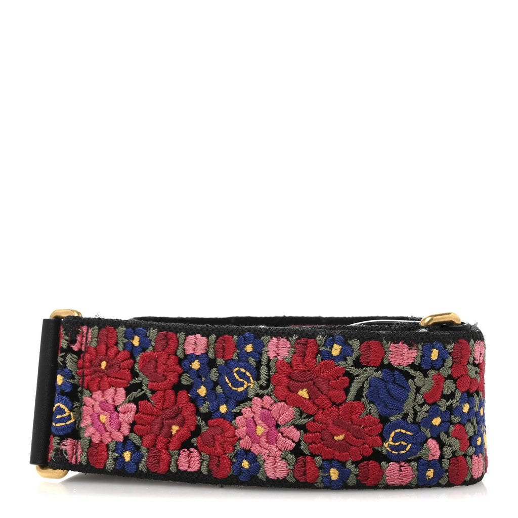 Lambskin Canvas Embroidered Floral Shoulder Strap Multicolor