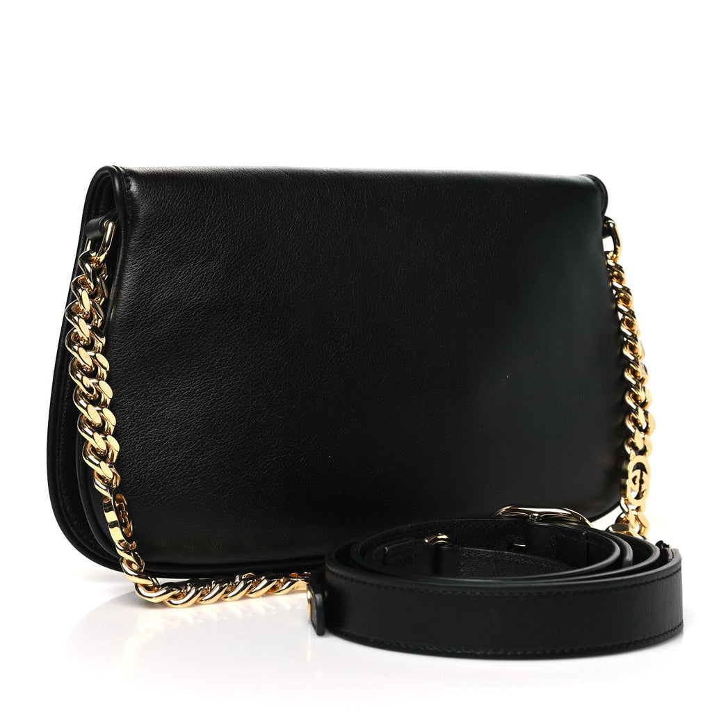 Roxy Calfskin Blondie Chain Shoulder Flap Bag Black