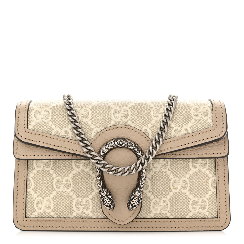 GG Supreme Monogram Textured Dollar Calfskin Super Mini Dionysus Shoulder Bag Beige Mystic White Oatmeal
