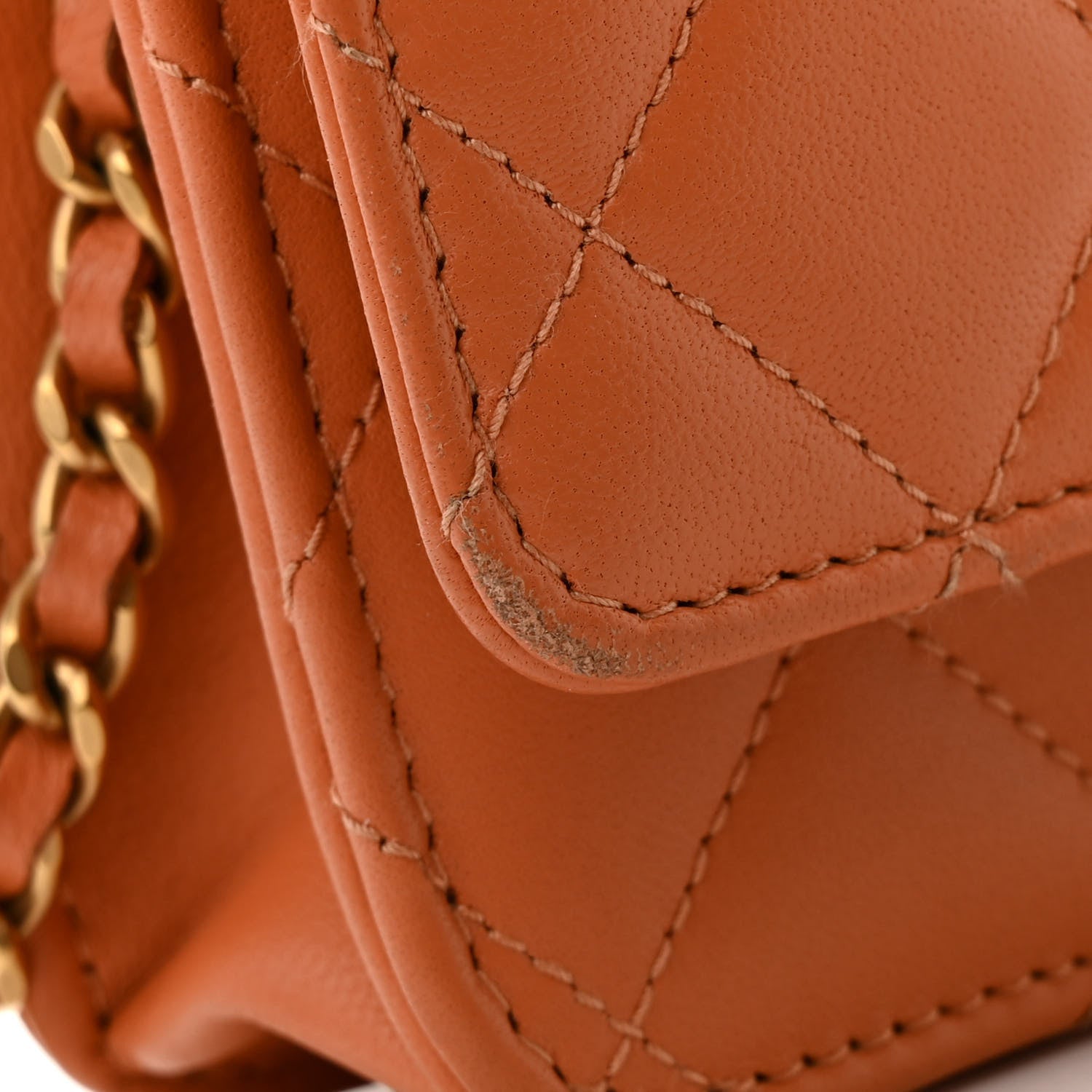 Lambskin Quilted Studded CC Wallet On Chain WOC Orange