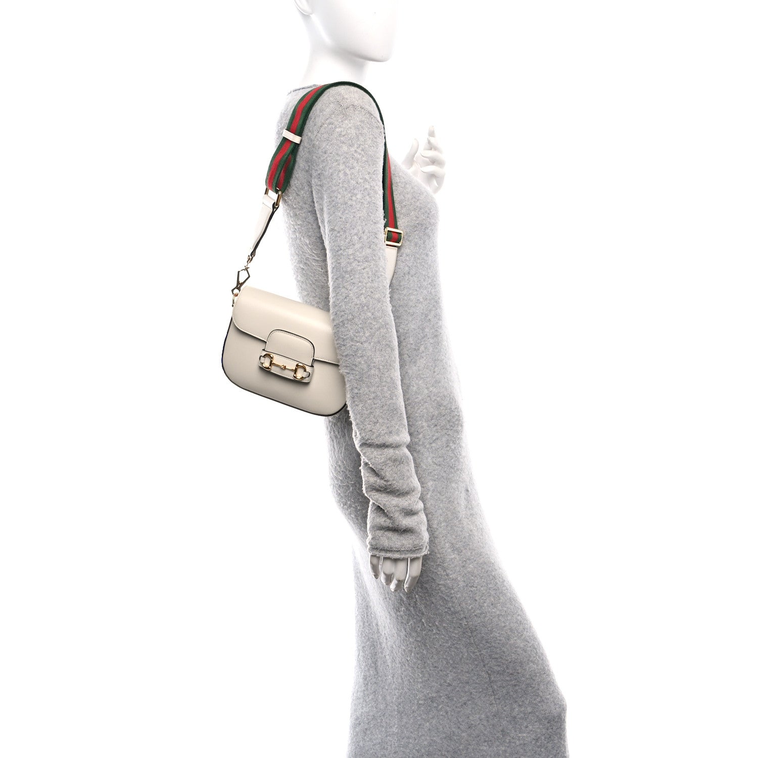 Azalea Calfskin Web Mini Horsebit 1955 Shoulder Bag Mystic White