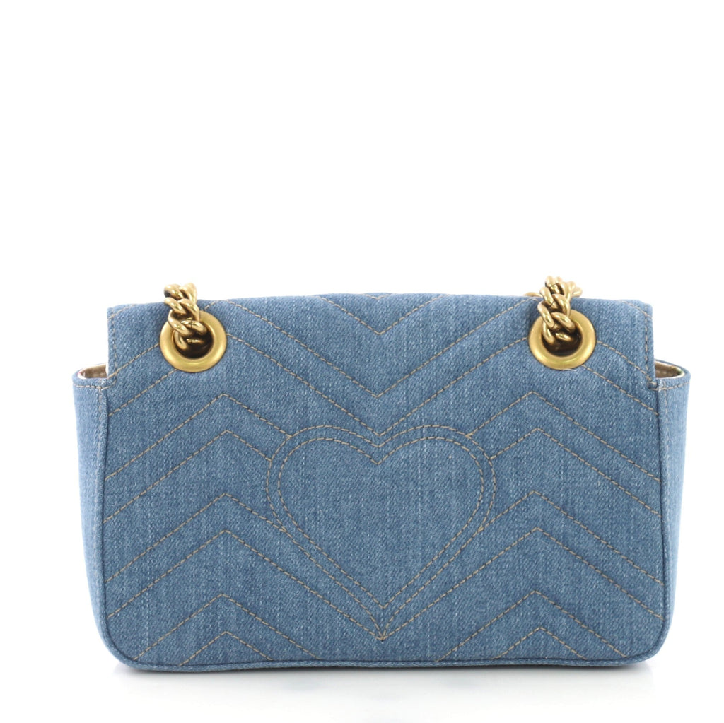 Pearly GG Marmont Flap Bag Matelasse Denim Mini