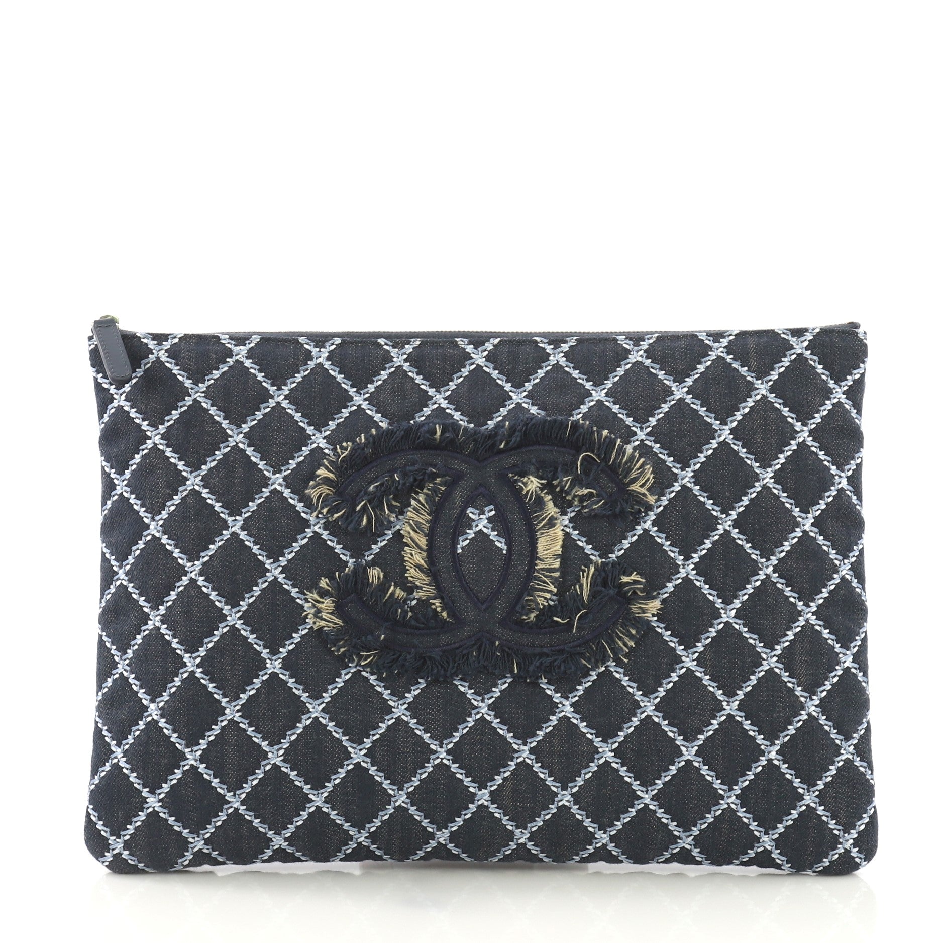 O Case Clutch Quilted Denim Large