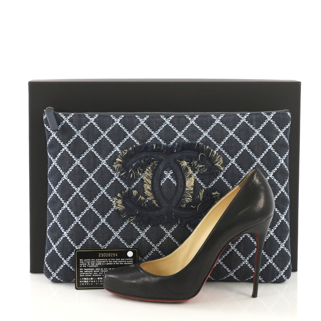 O Case Clutch Quilted Denim Large