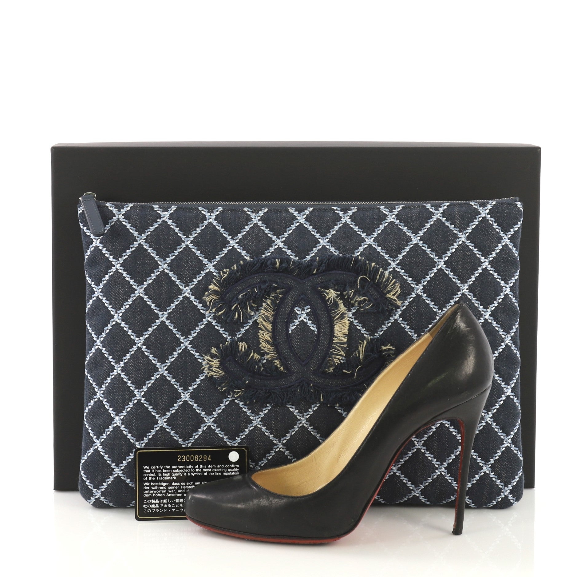 O Case Clutch Quilted Denim Large