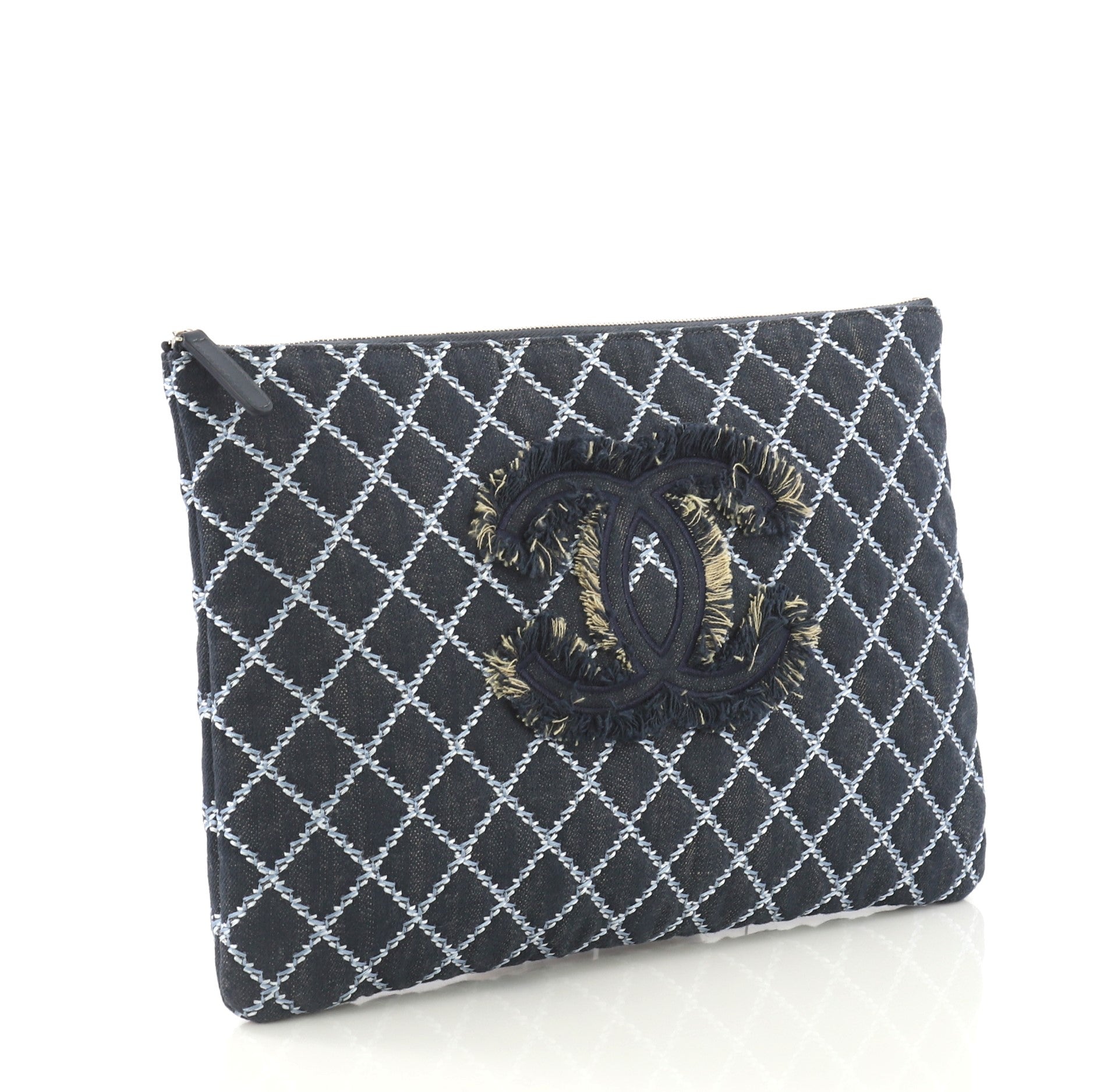 O Case Clutch Quilted Denim Large