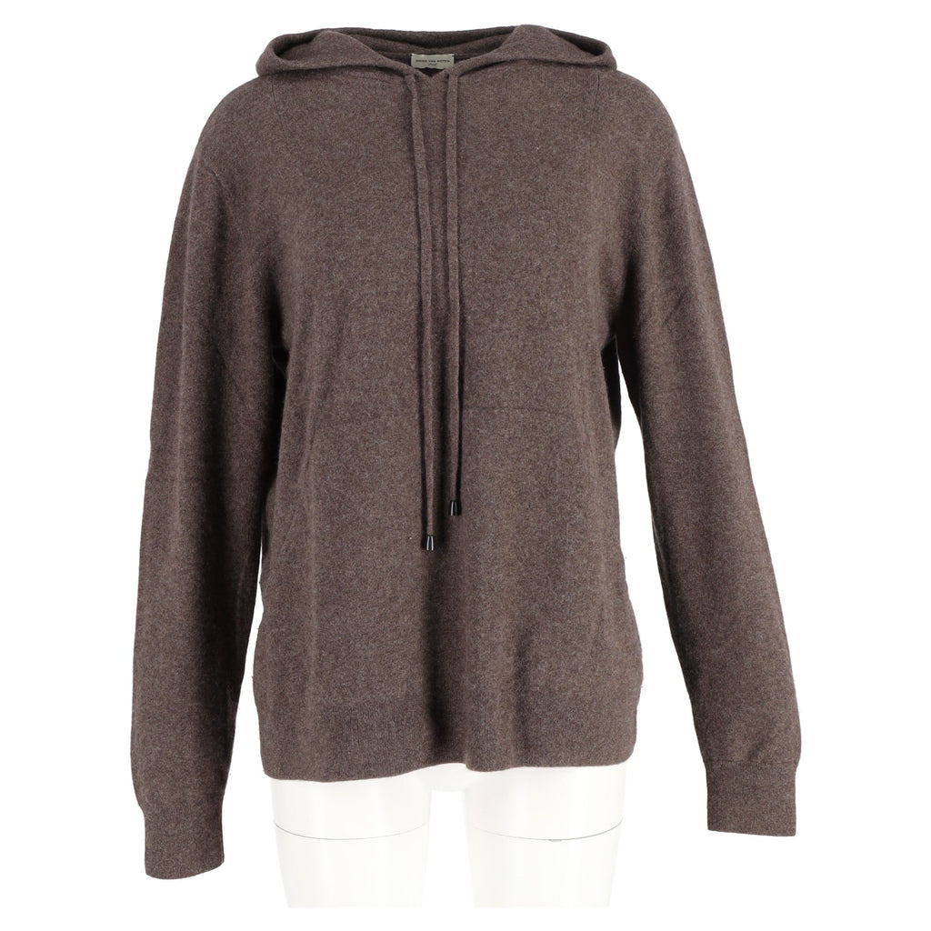 Dries Van Noten Hooded Sweater with Pockets in Brown Wool