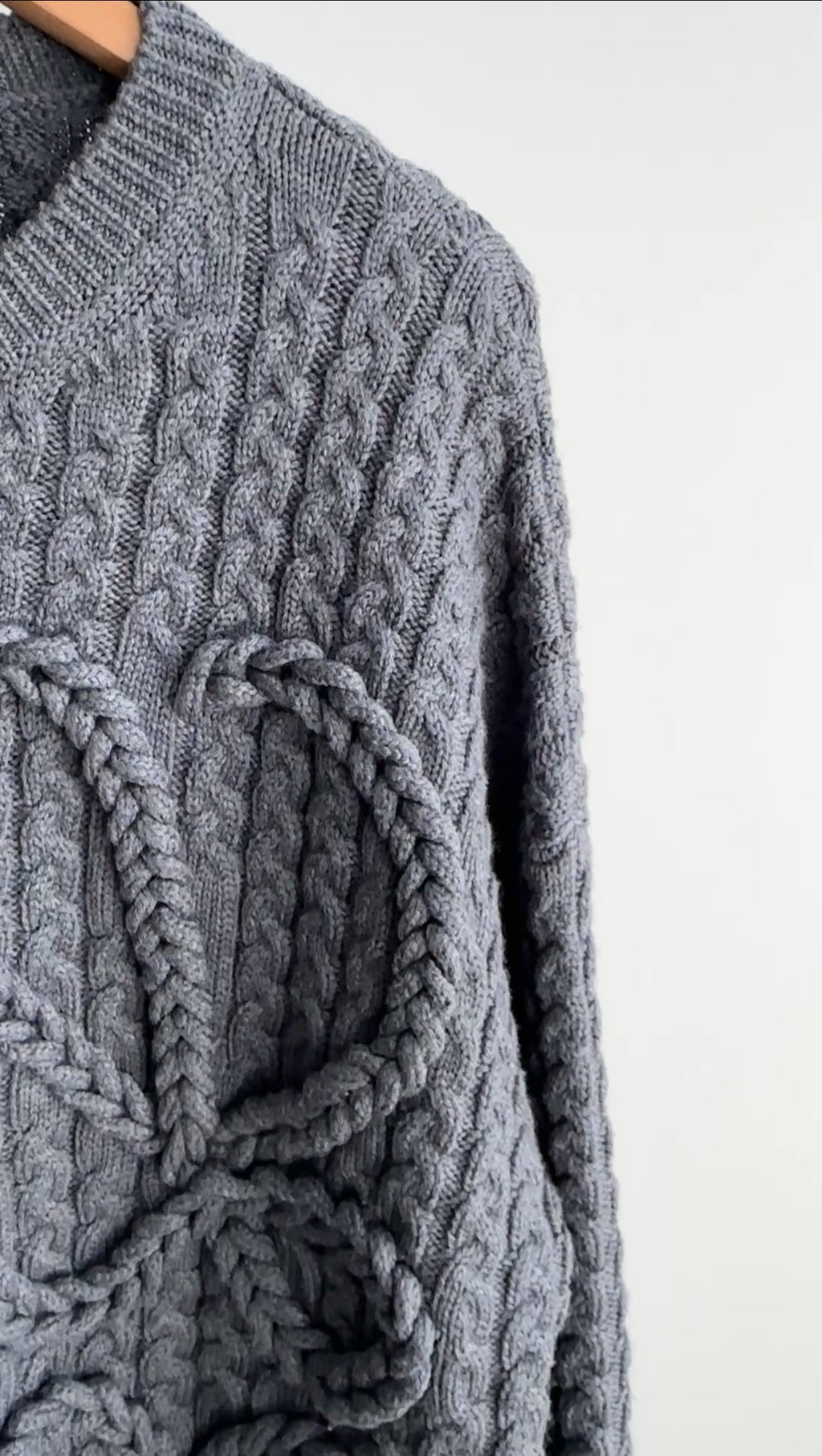 Loewe Charcoal Grey Cable Knit Wool Anagram Logo Pullover Sweater