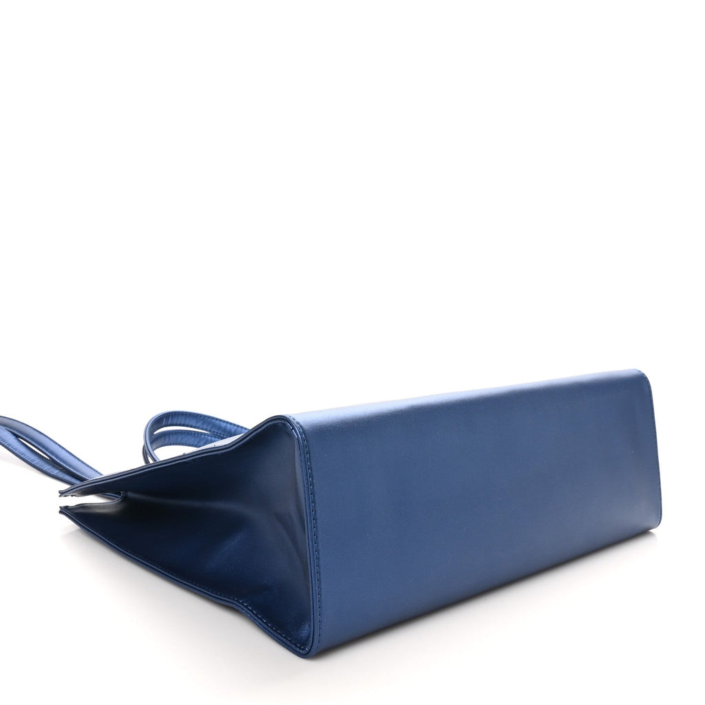 Metallic Vegan Leather Medium Shopping Bag Cobalt