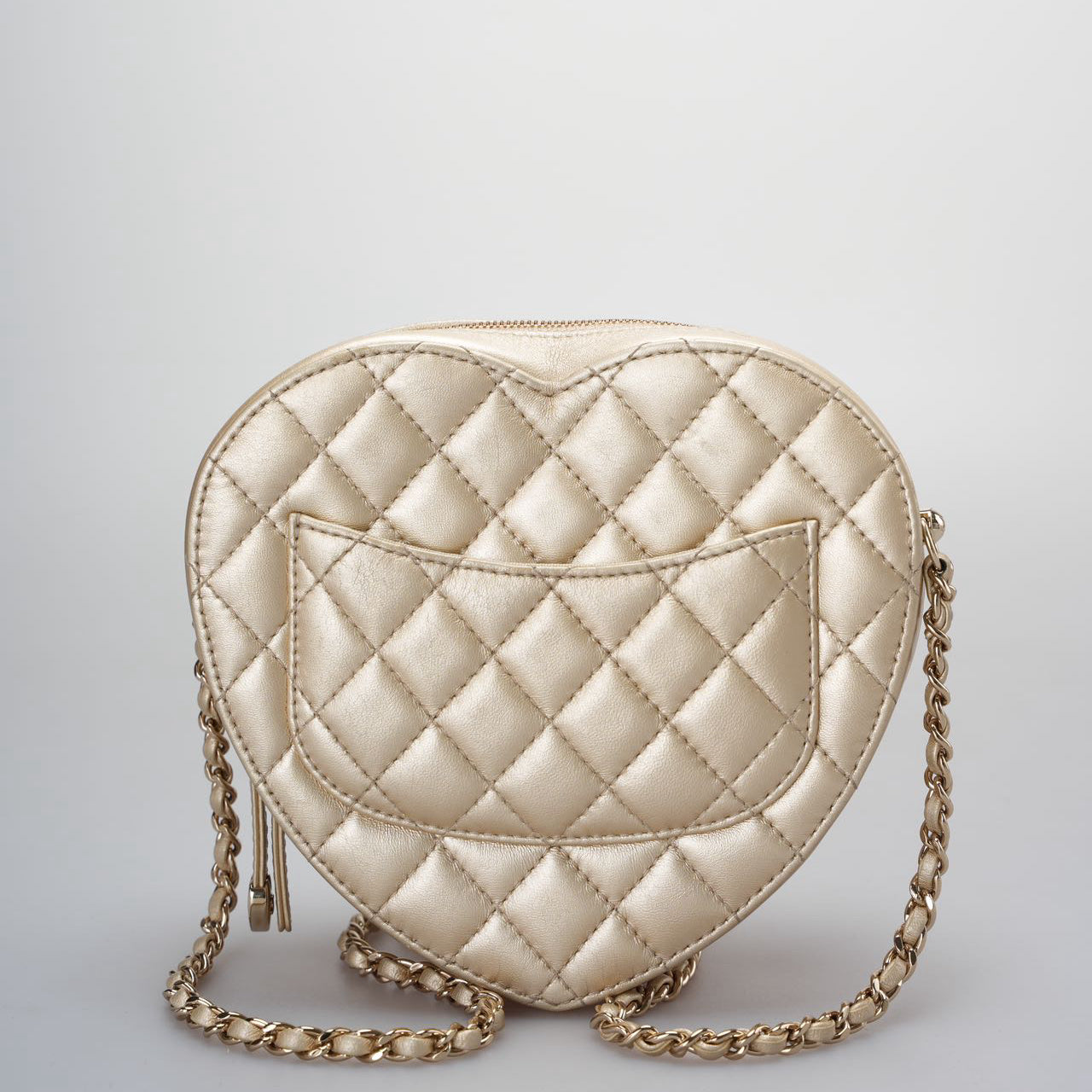 Chanel Champagne Gold Big Heart Bag in Love Heart Clutch Large Size