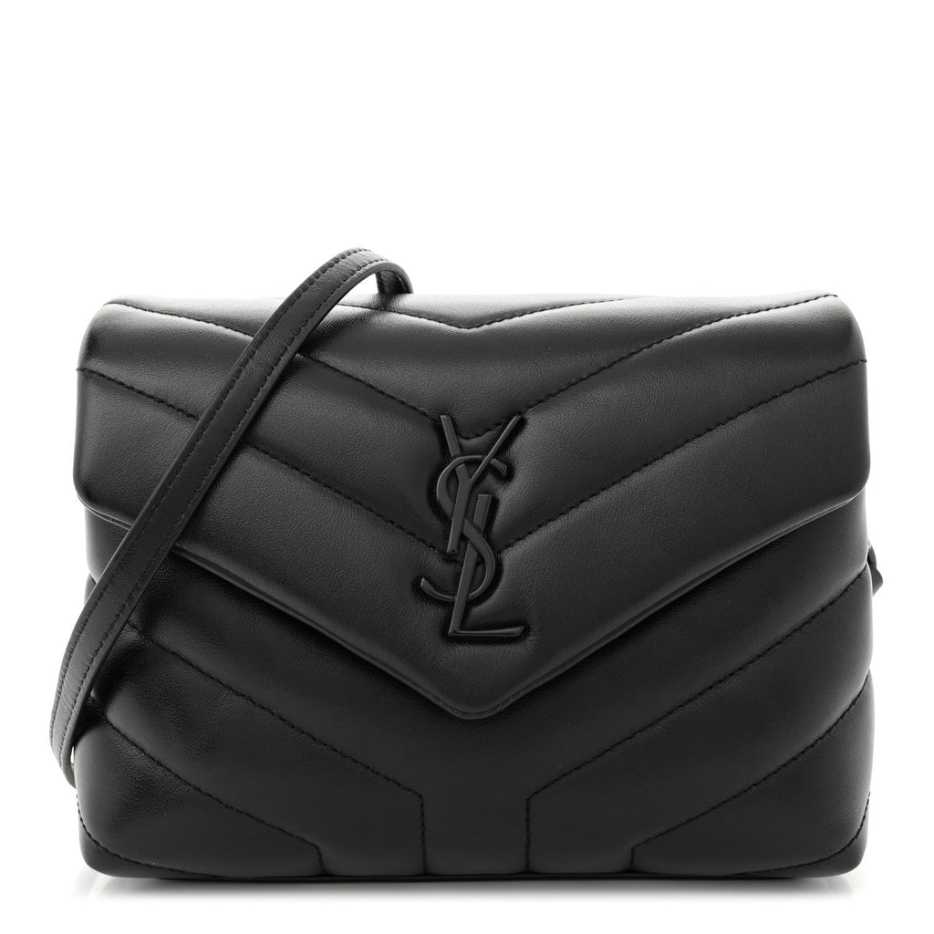 Calfskin Y Quilted Monogram Monochrome Toy Loulou Crossbody Bag Black