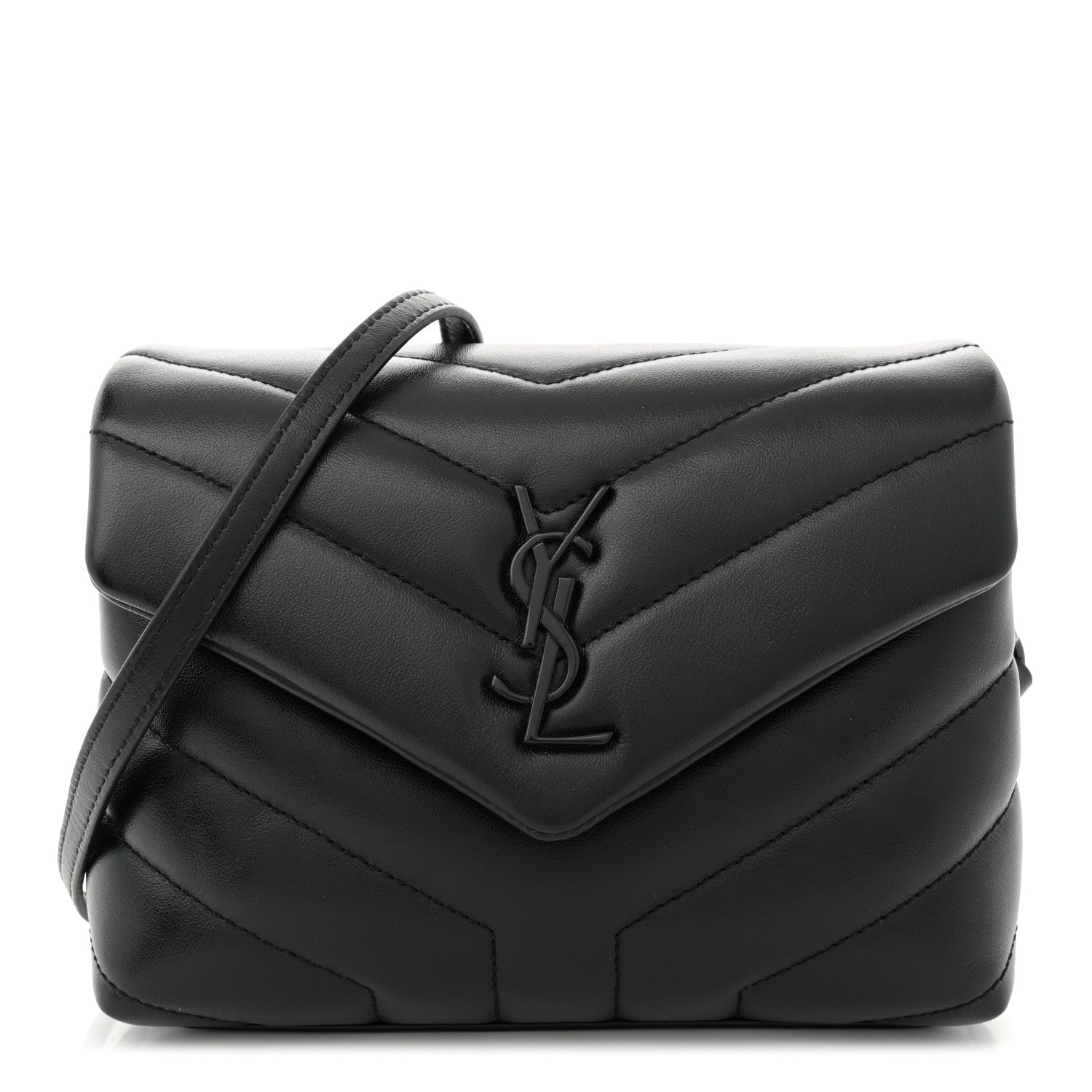 Calfskin Y Quilted Monogram Monochrome Toy Loulou Crossbody Bag Black