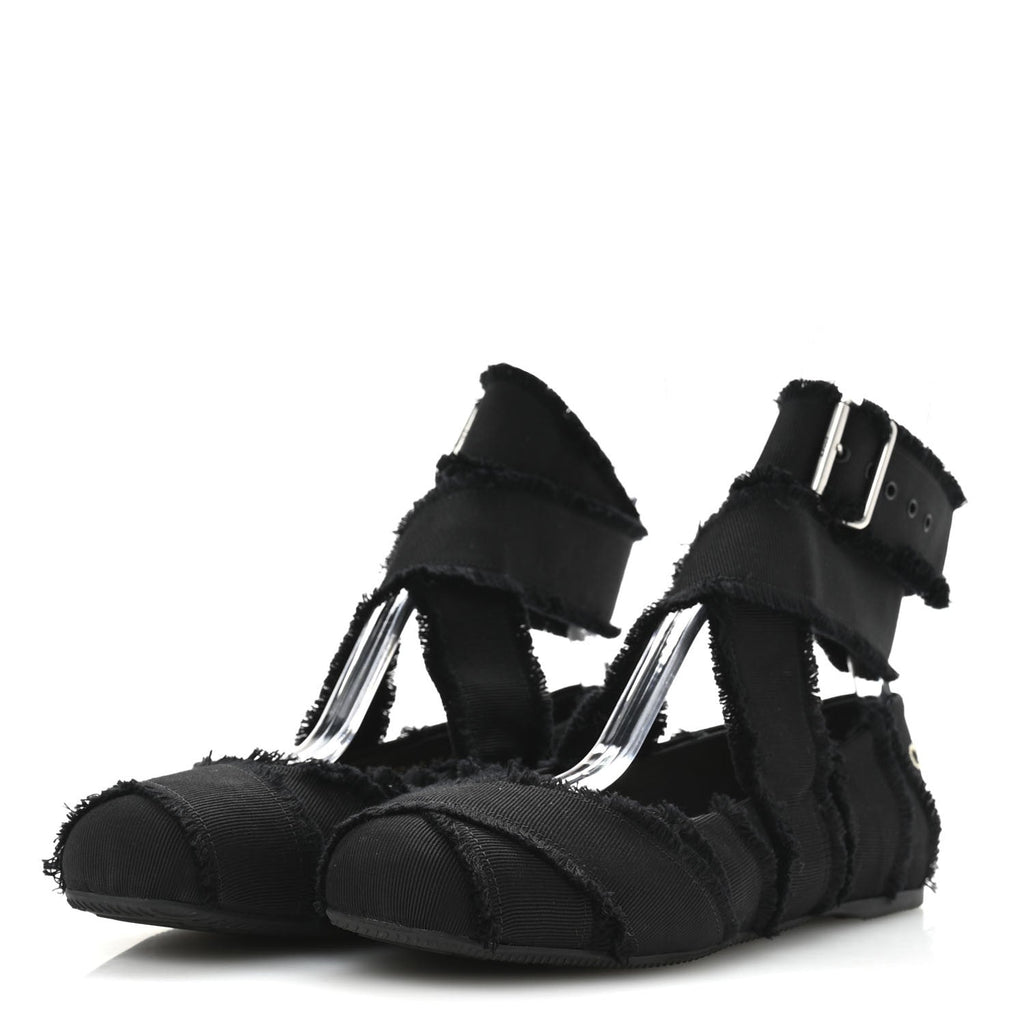 Grosgrain Fringe Songe Ballet Flats 38 Black