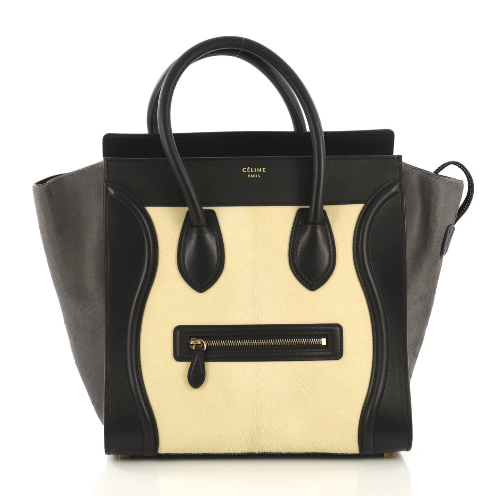 Tricolor Luggage Handbag Pony Hair and Leather Mini