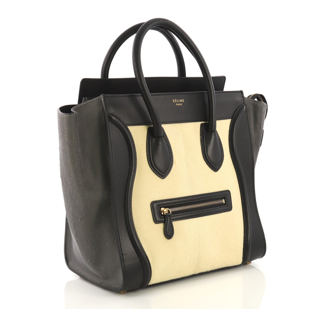 Tricolor Luggage Handbag Pony Hair and Leather Mini