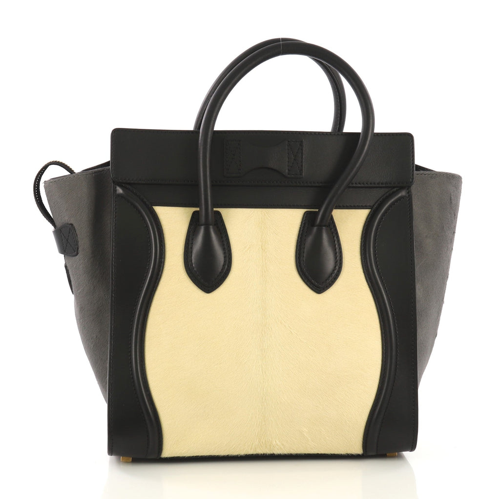 Tricolor Luggage Handbag Pony Hair and Leather Mini