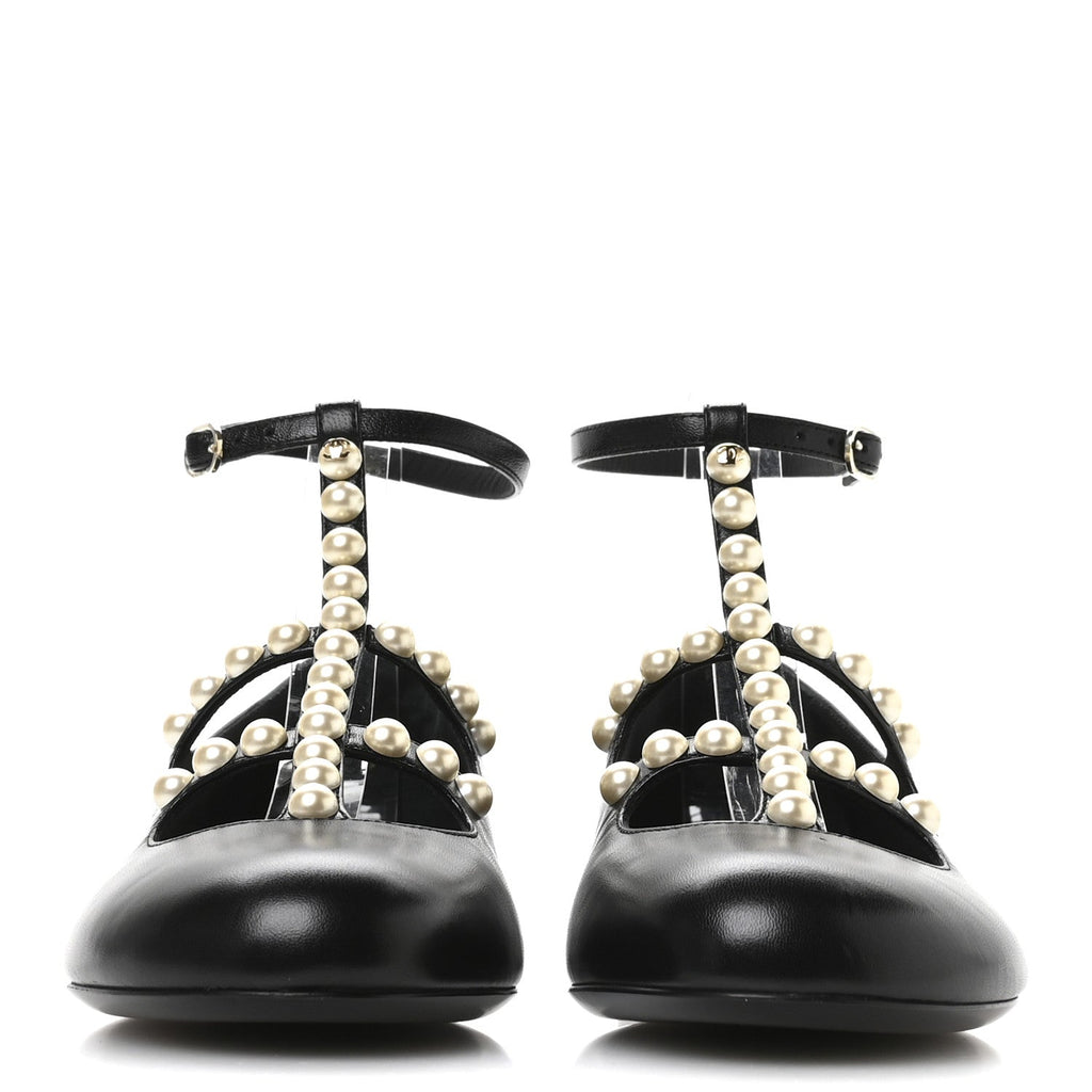Goatskin Pearl Mary Janes Flats 39.5 Black