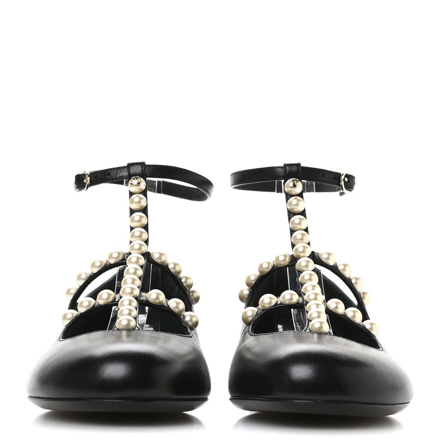 Goatskin Pearl Mary Janes Flats 39.5 Black