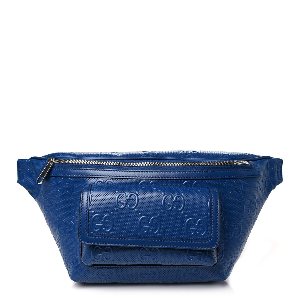 Calfskin GG Tennis Embossed Pocket Belt Bag 90 Intense Metal Blue