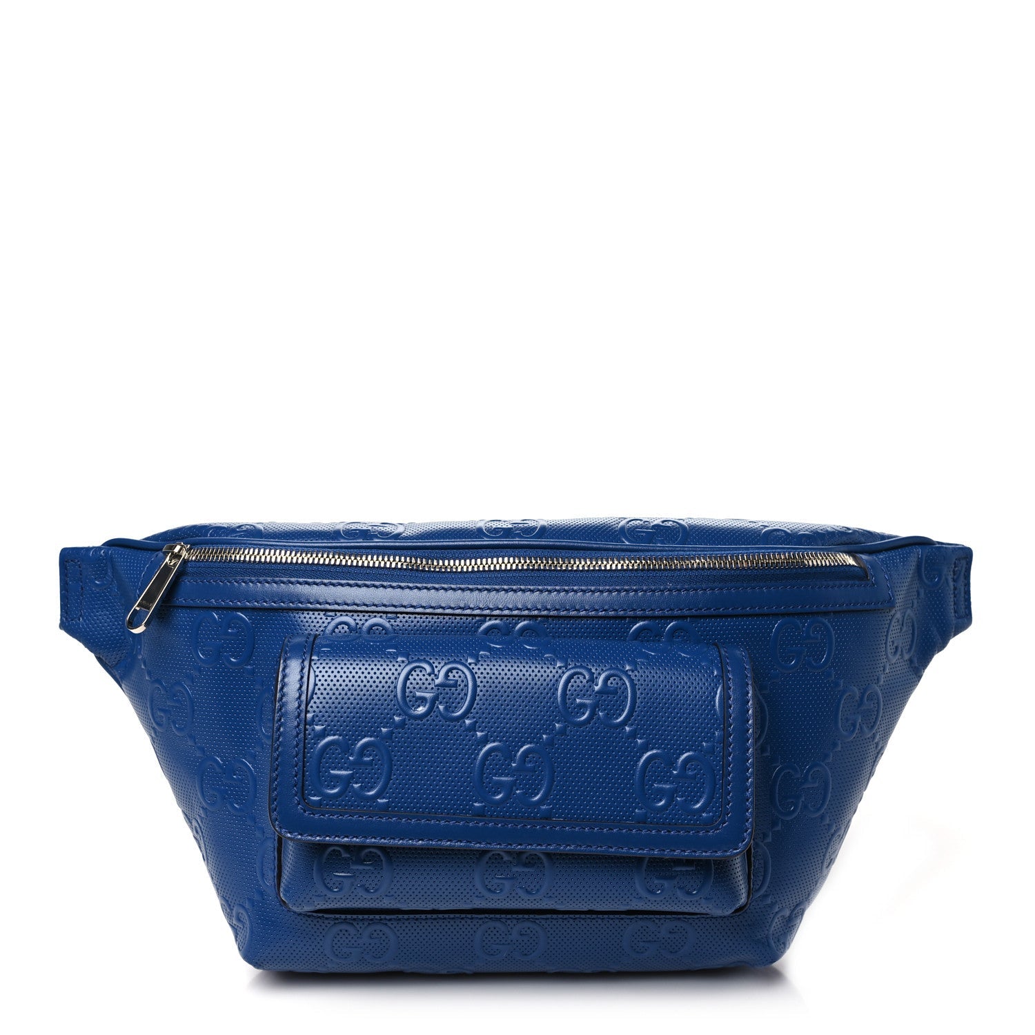 Calfskin GG Tennis Embossed Pocket Belt Bag 90 Intense Metal Blue