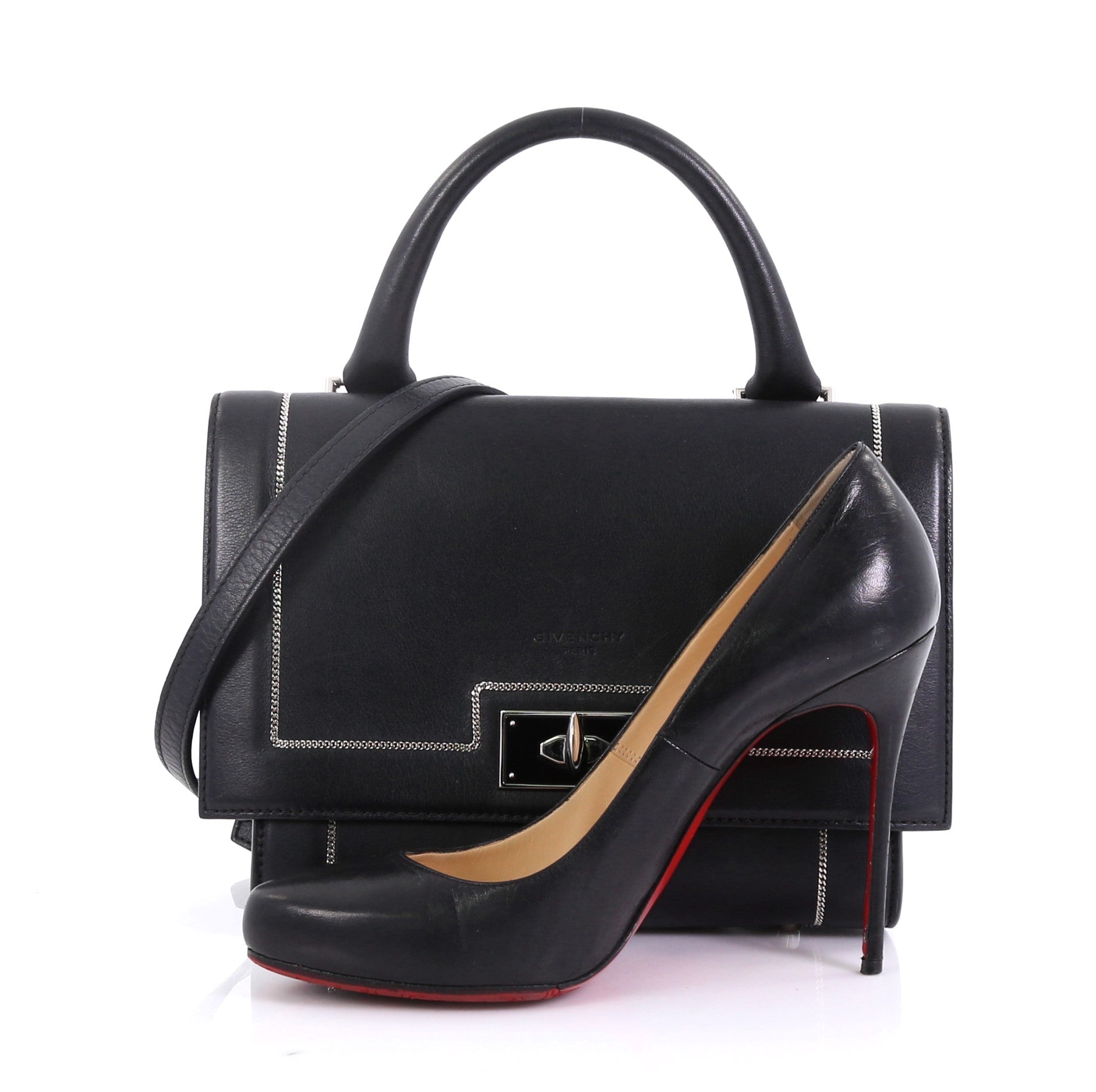 Shark Convertible Satchel Leather with Chain Detail Mini