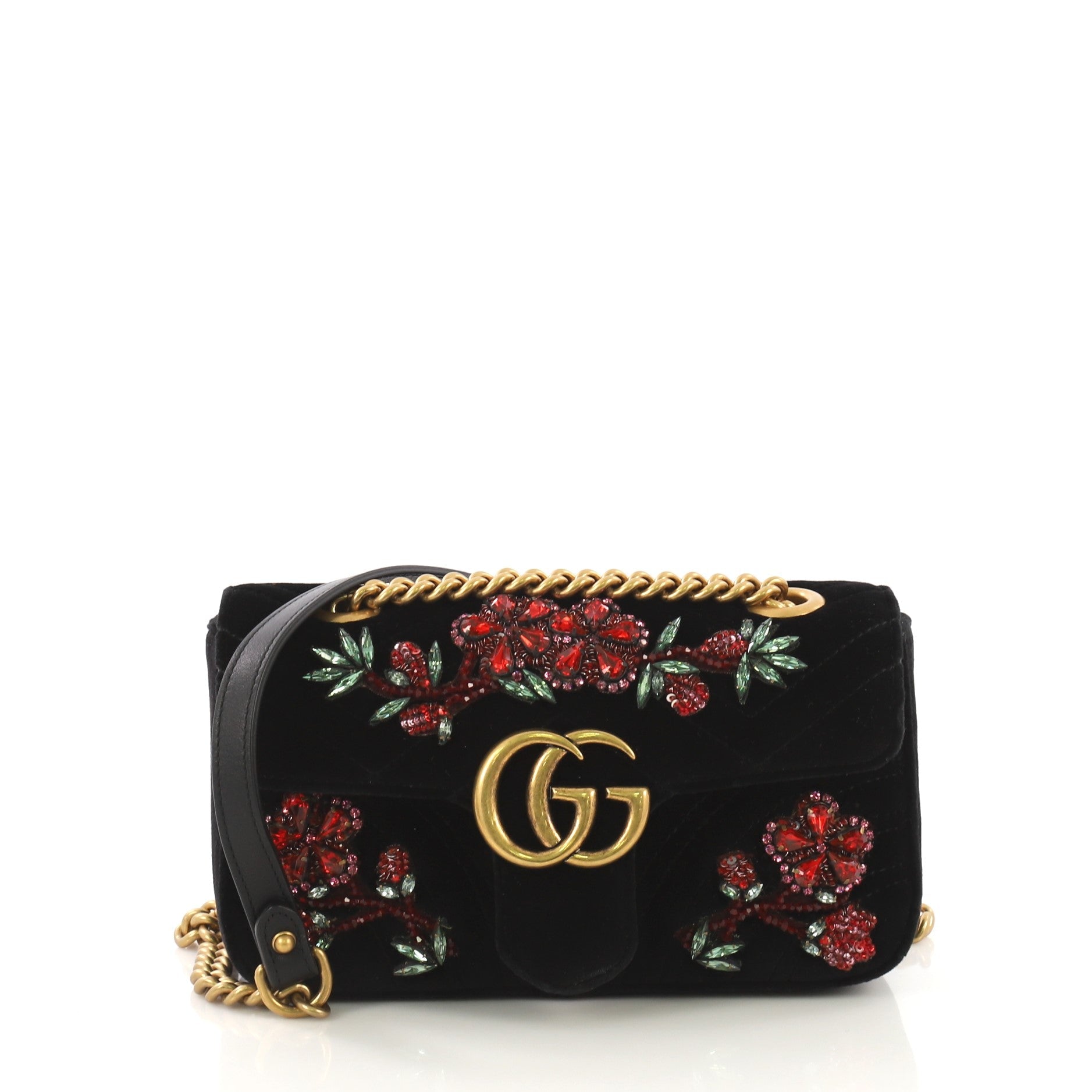 GG Marmont Flap Bag Embellished Matelasse Velvet Mini