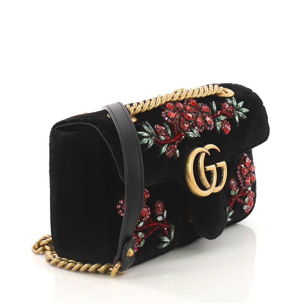GG Marmont Flap Bag Embellished Matelasse Velvet Mini