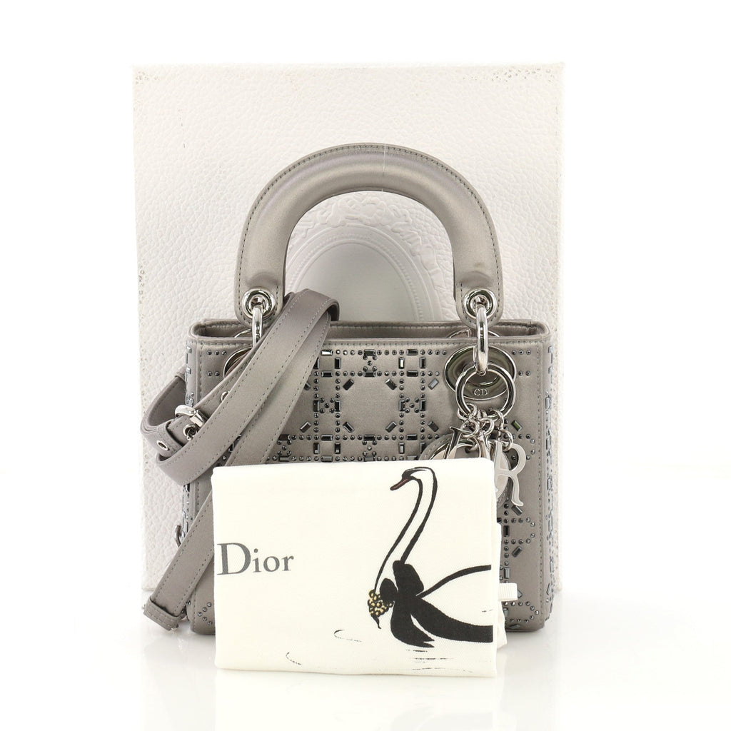 Lady Dior Handbag Cannage Quilt Satin with Crystals Mini