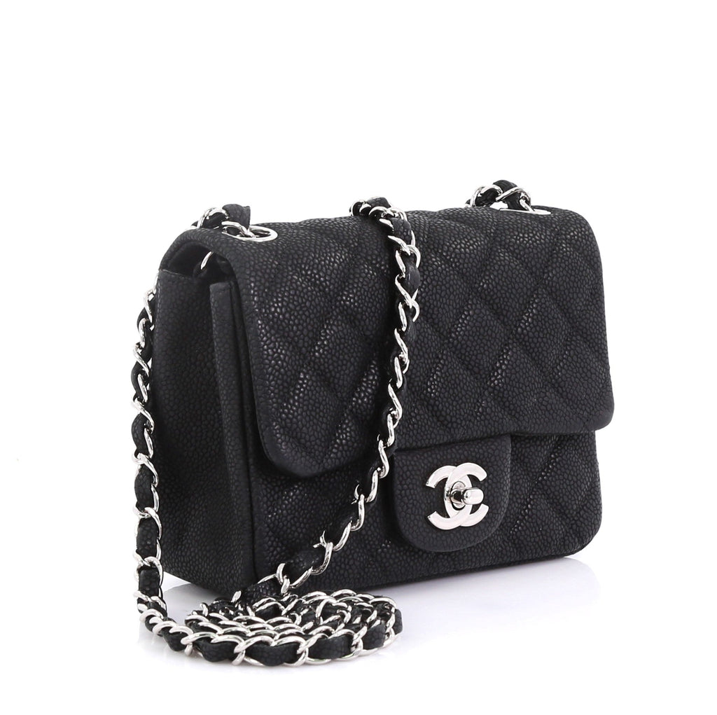 Square Classic Single Flap Bag Quilted Matte Caviar Mini