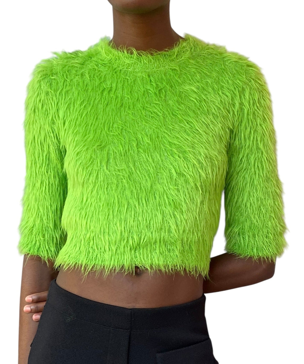 Gucci Green Faux Fur Cropped Knit Sweater - XS