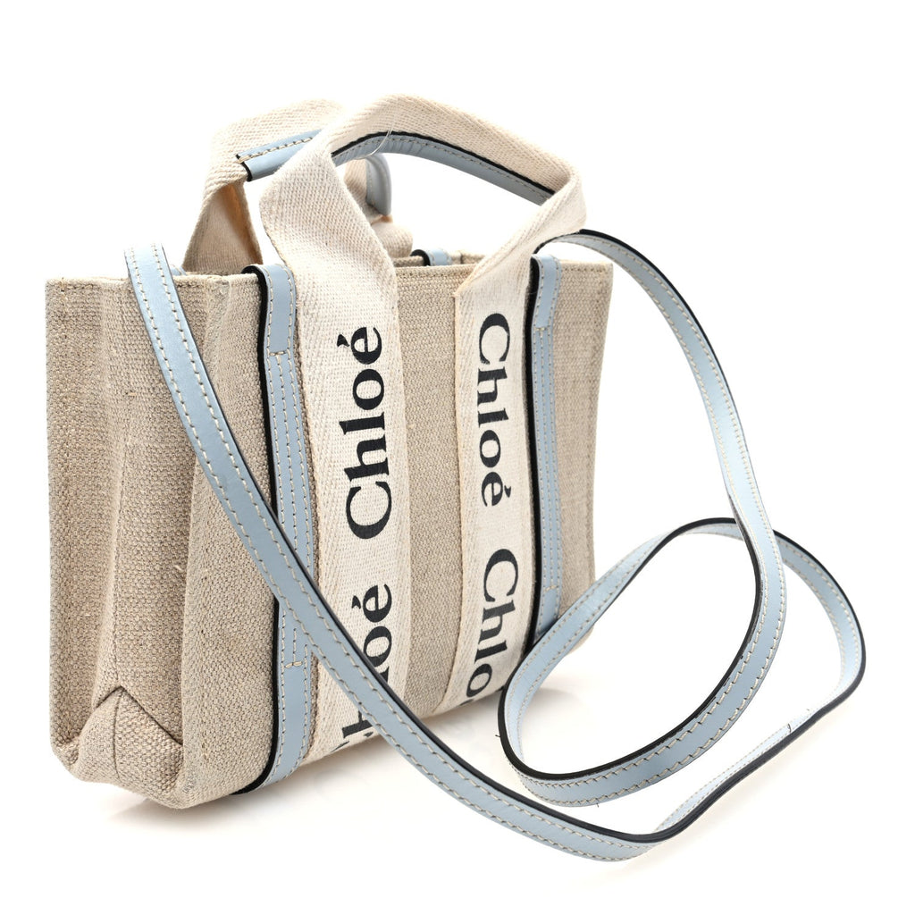 Cotton Calfskin Mini Woody Ribbon Tote White Blue