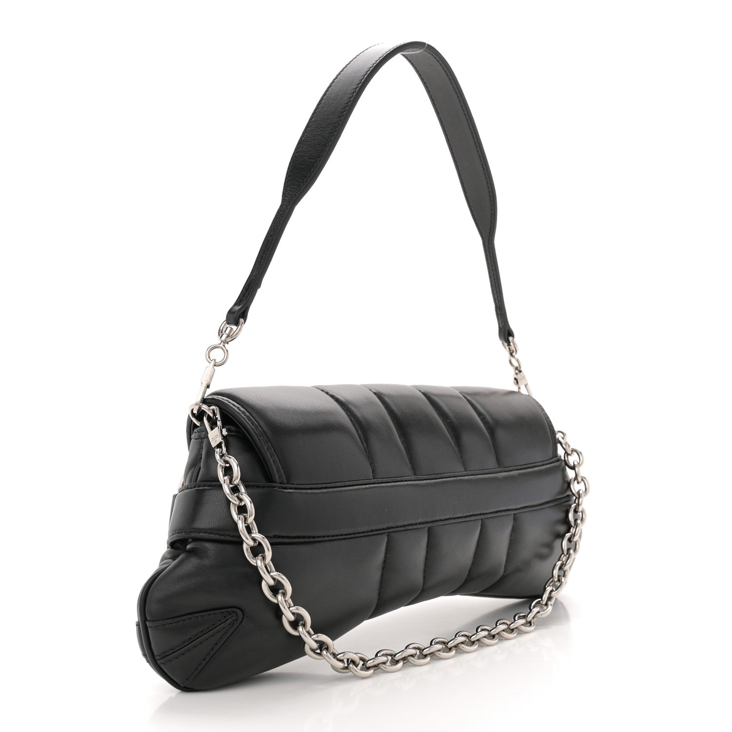 Nappa Vertical Matelasse Medium Maxi Horsebit Chain Shoulder Bag Black