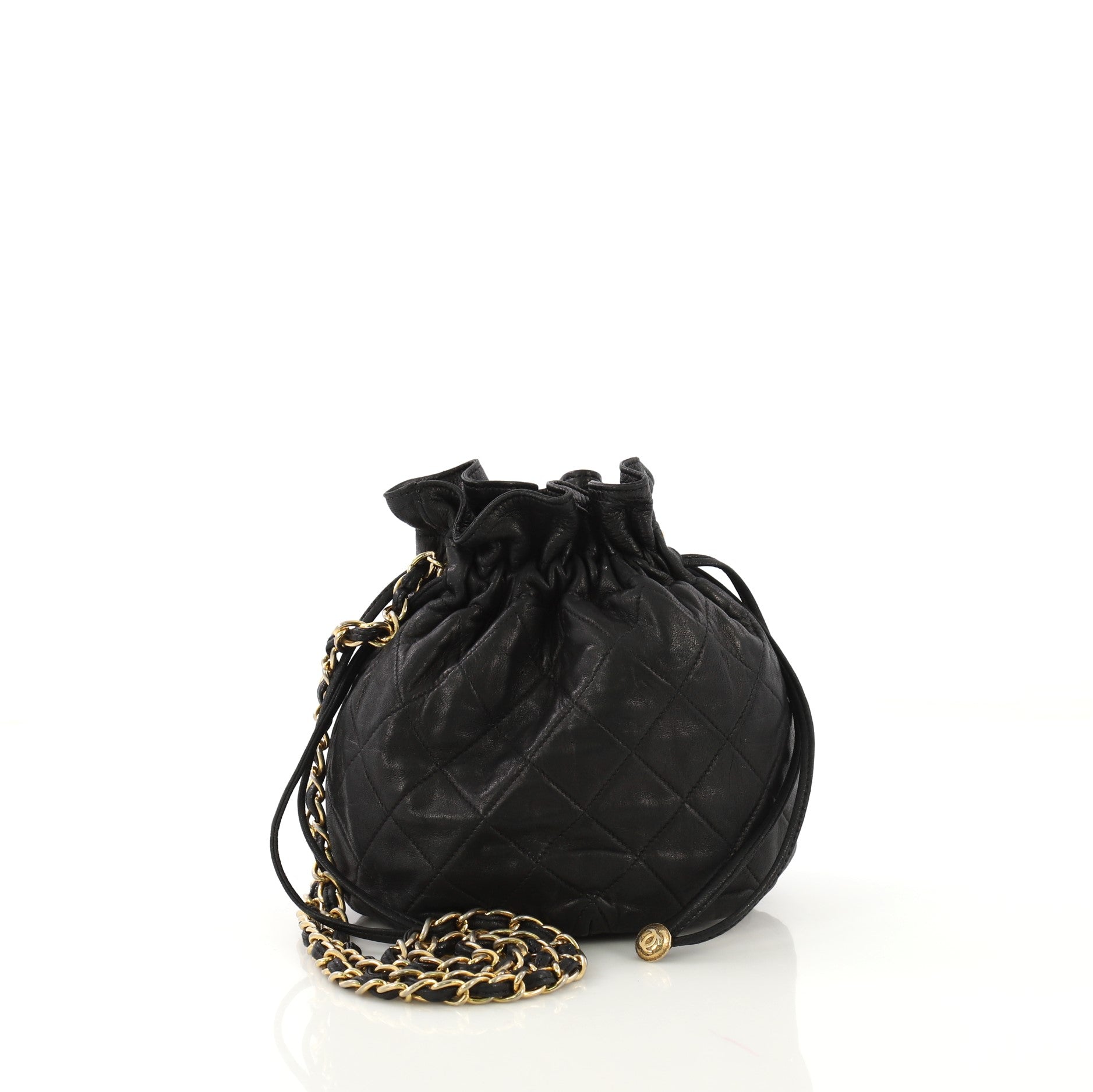 Vintage Drawstring Bucket Bag Quilted Lambskin Mini