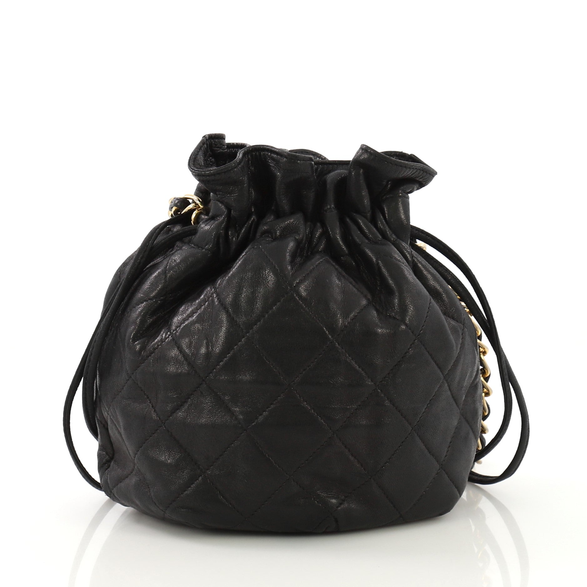 Vintage Drawstring Bucket Bag Quilted Lambskin Mini