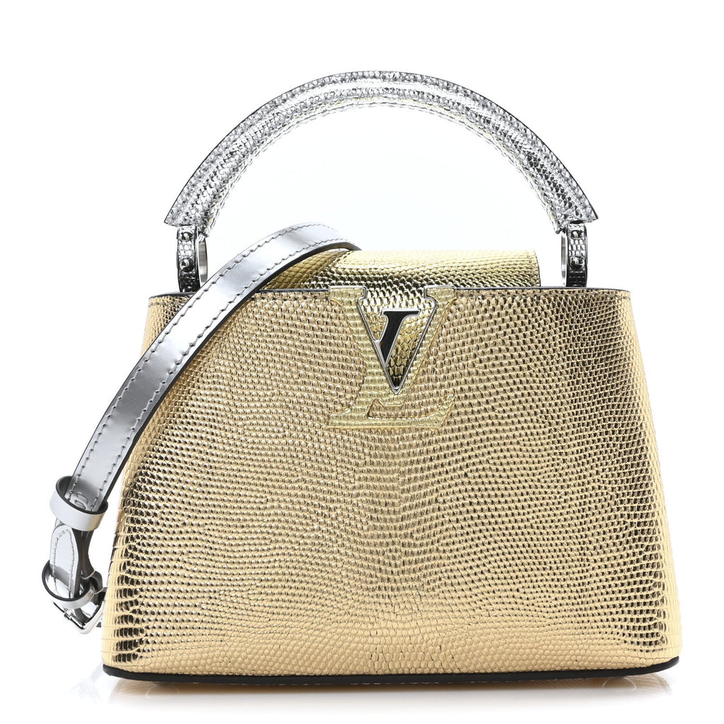 Metallic Lizard Capucines Mini Silver Gold