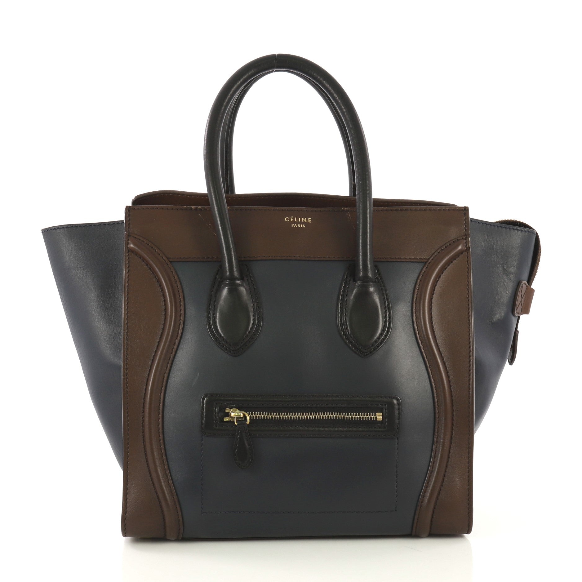 Tricolor Luggage Handbag Leather Mini