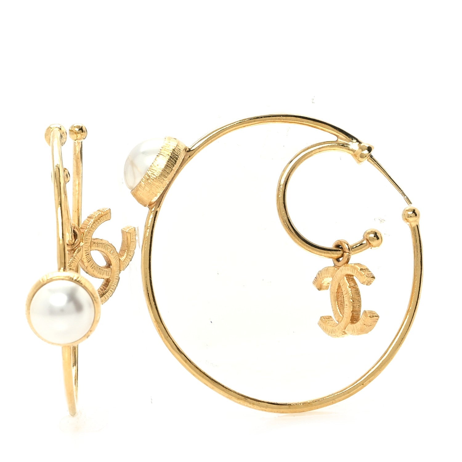 Pearl CC Tags Hoop Earrings Gold