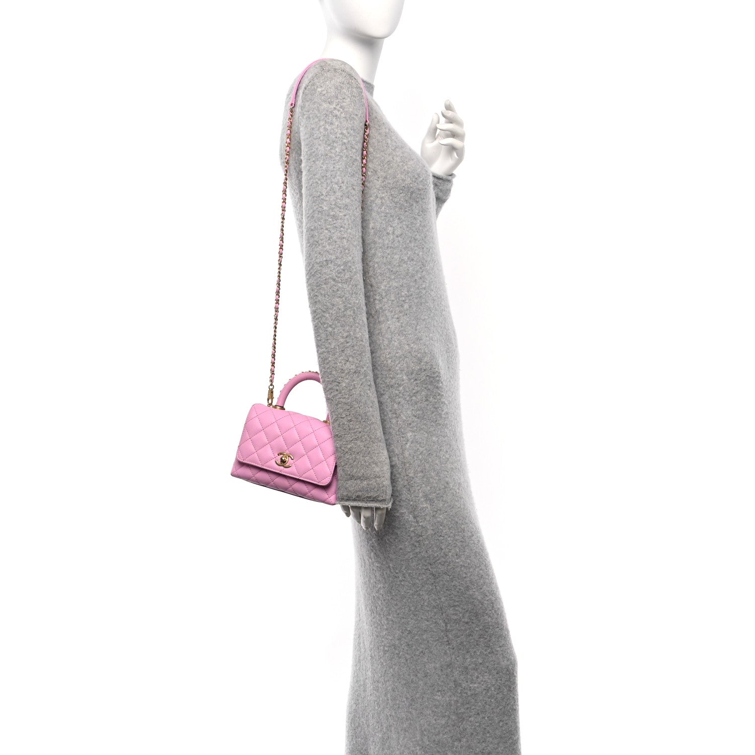 Caviar Quilted Extra Mini Coco Chain Handle Flap Pink