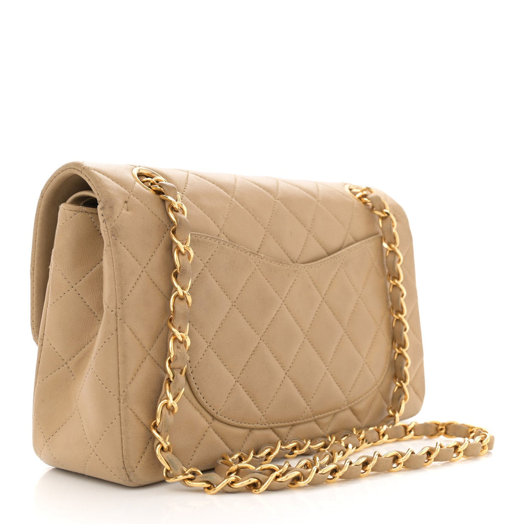 Lambskin Quilted Small Double Flap Beige
