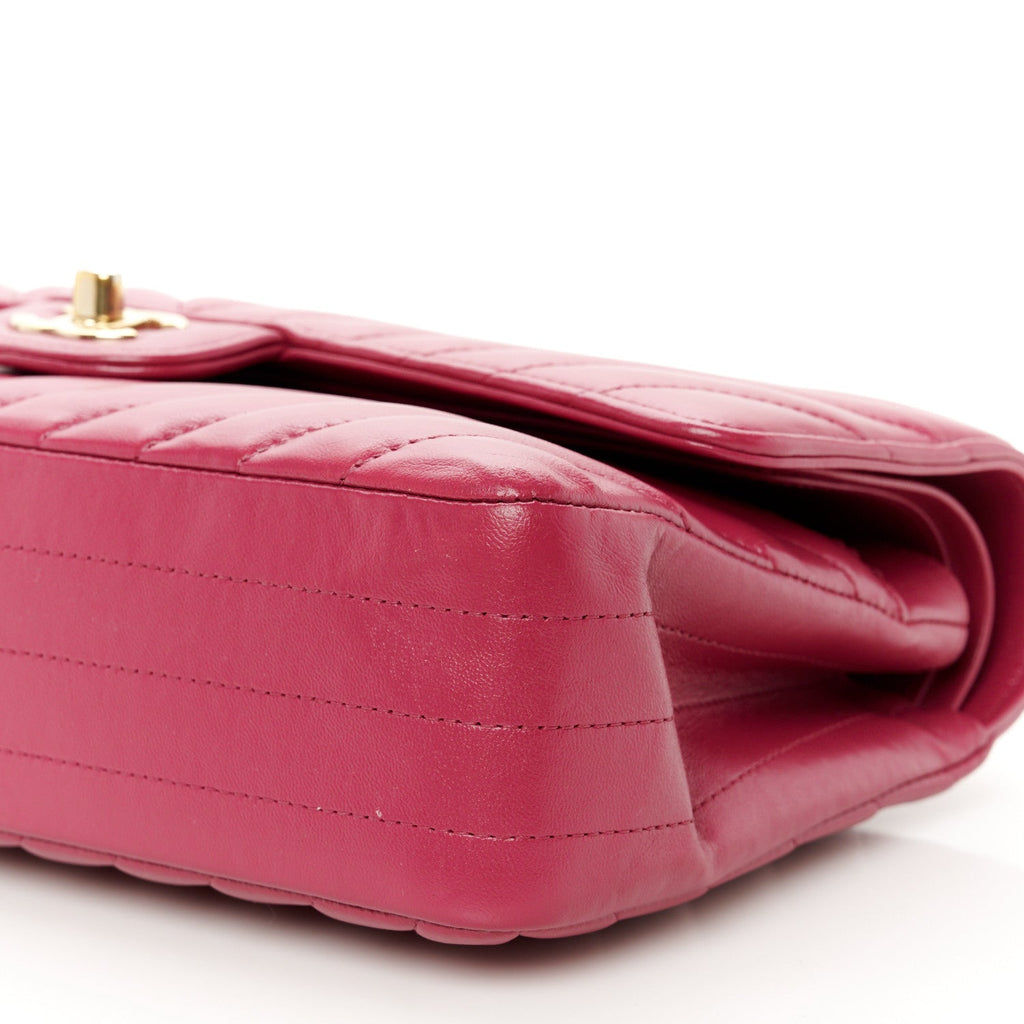 Lambskin Chevron Quilted Medium Double Flap Dark Pink