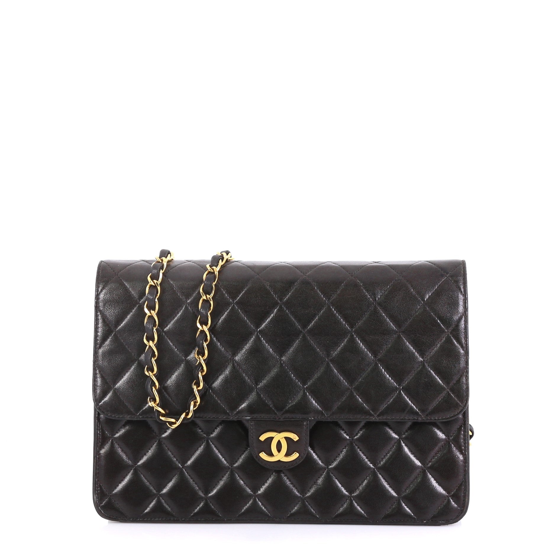Vintage Clutch with Chain Quilted Leather Medium