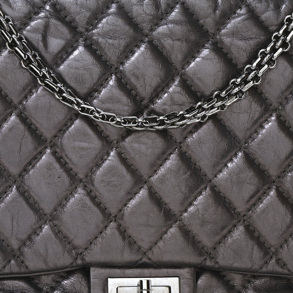 Metallic Aged Calfskin Quilted Reissue 2.55 Accordion Flap Dark Silver