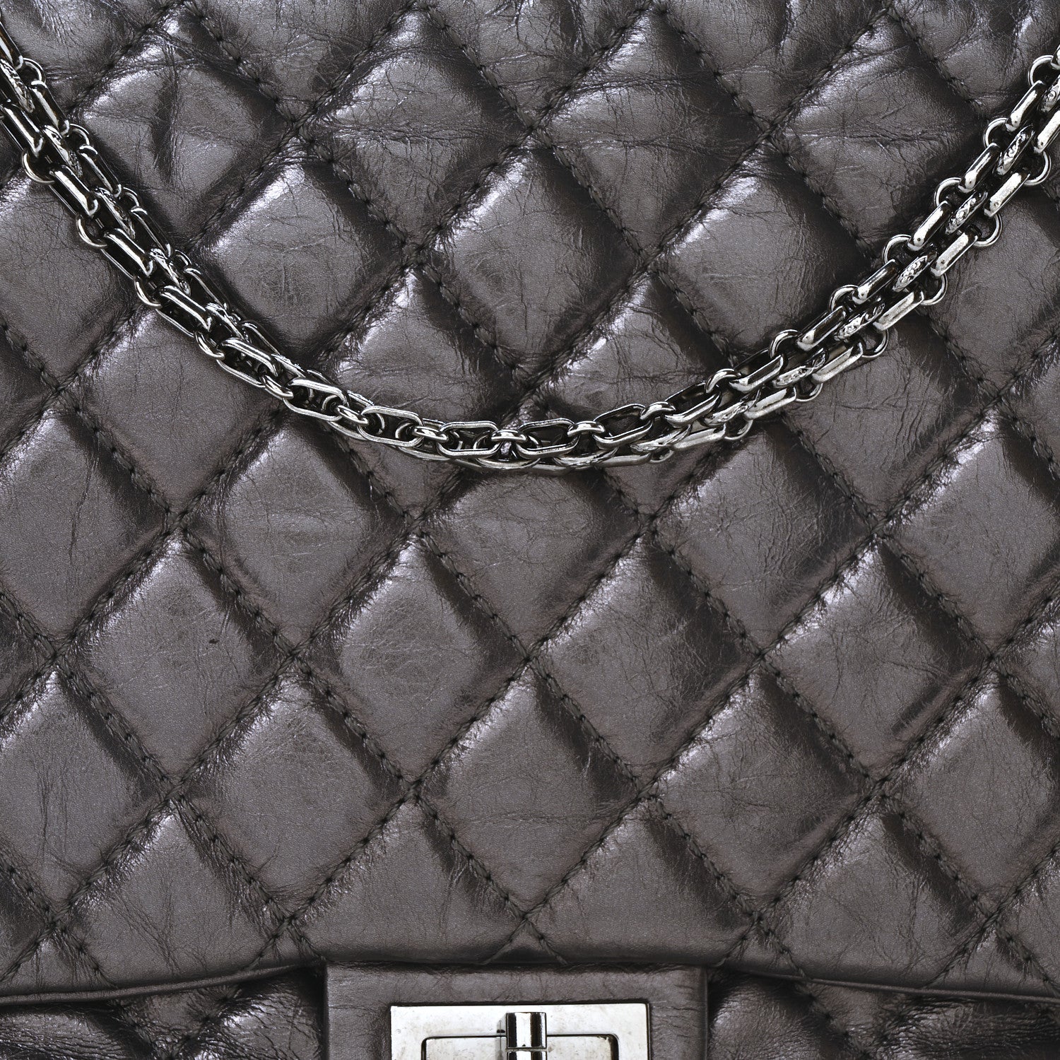 Metallic Aged Calfskin Quilted Reissue 2.55 Accordion Flap Dark Silver