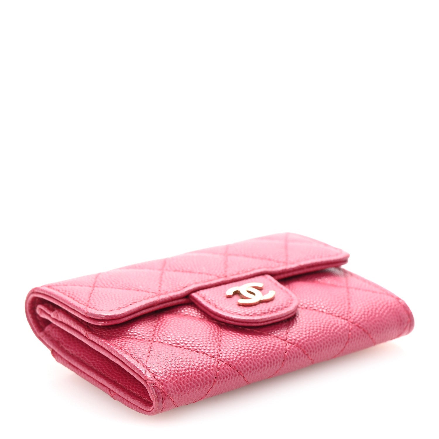 Caviar Quilted Flap  Holder Wallet Dark Pink
