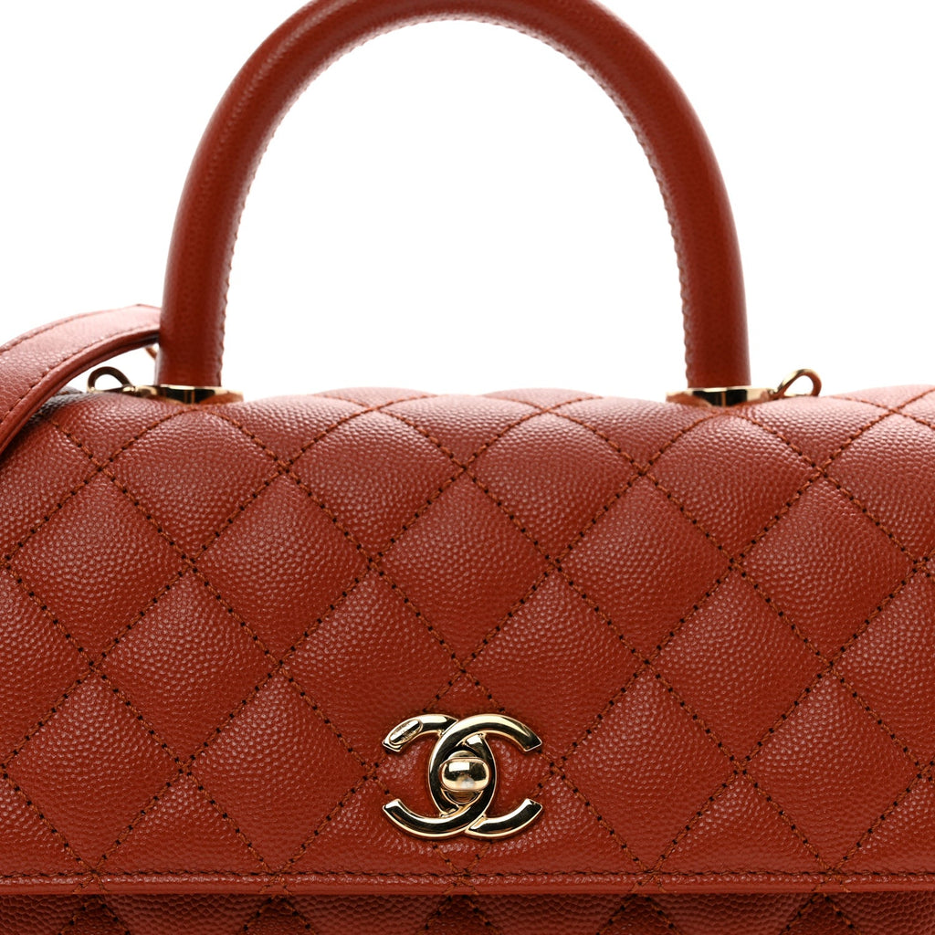 Caviar Quilted Mini Coco Handle Flap Brown