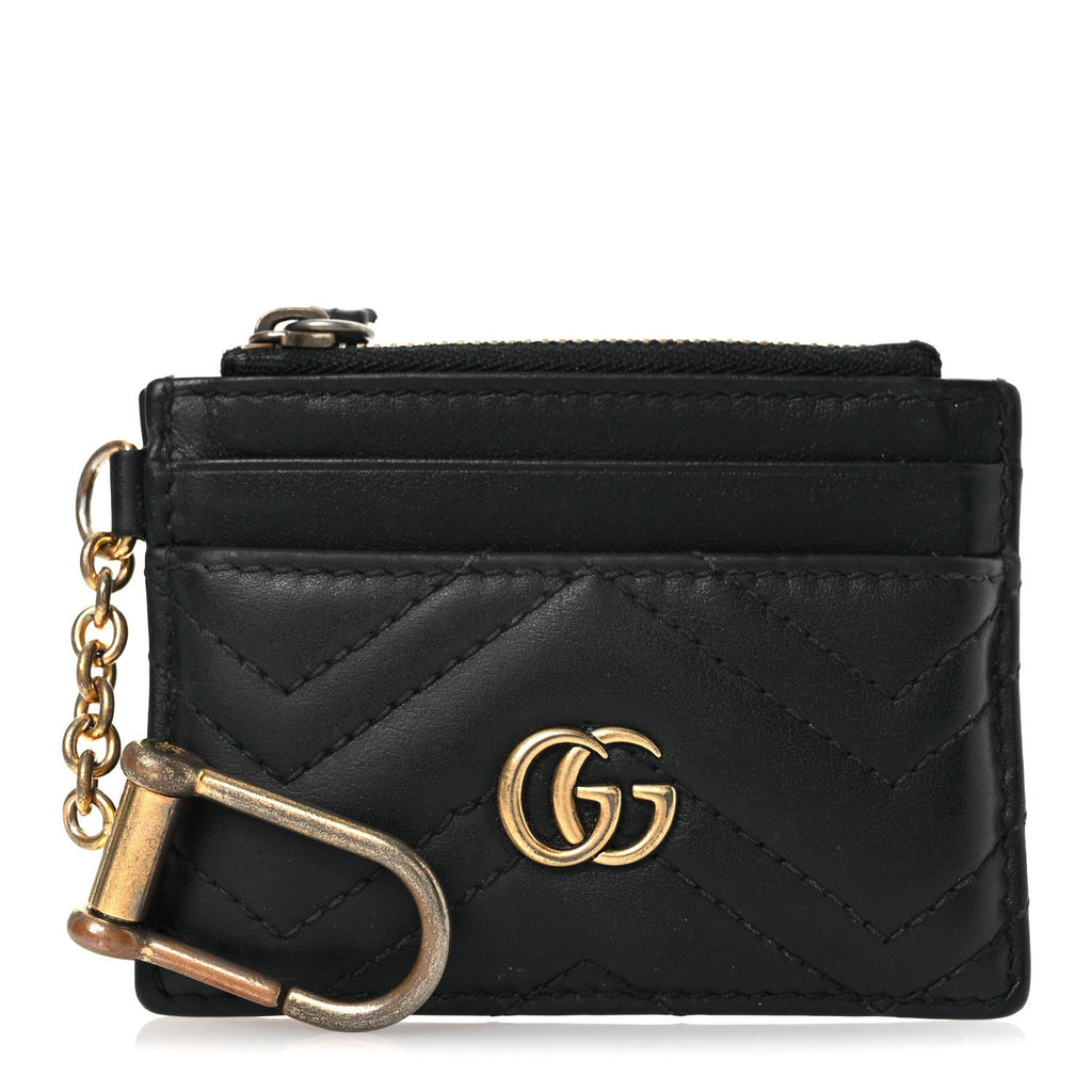 Calfskin Matelasse Chevron GG Marmont Key Case  Holder Black