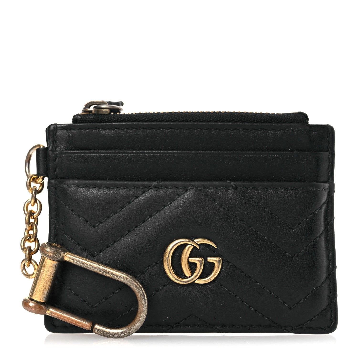 Calfskin Matelasse Chevron GG Marmont Key Case  Holder Black